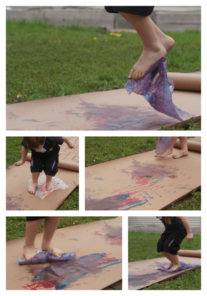 Stomp Painting Recycled Art bubble wrap