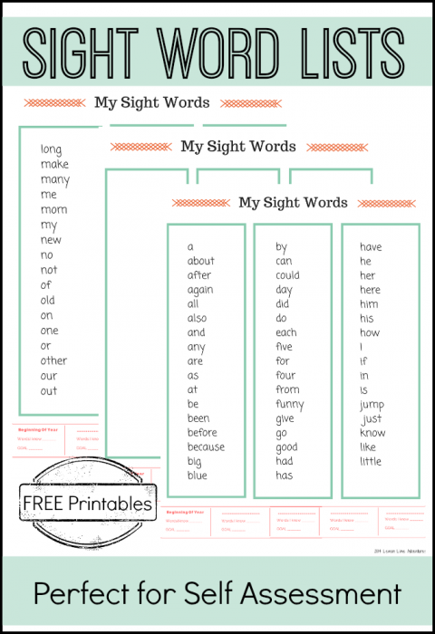 TOP sight word lists free printables
