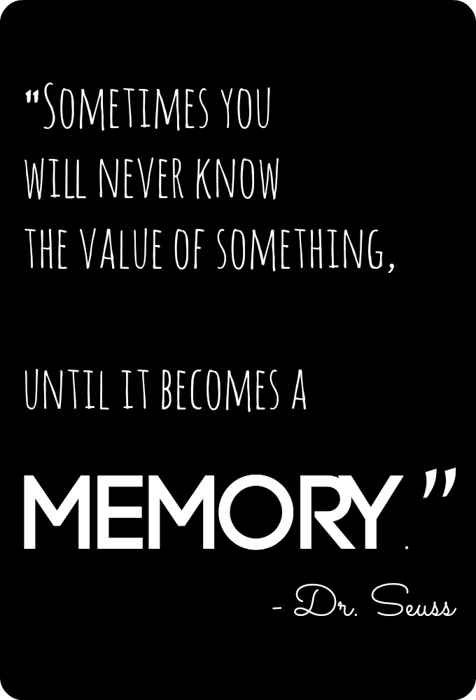 Sometime You will never know the value of something until it becomes a memory Dr Seuss Quote