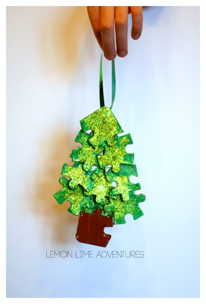 Recycled Ornament from Recycled puzzle pieces