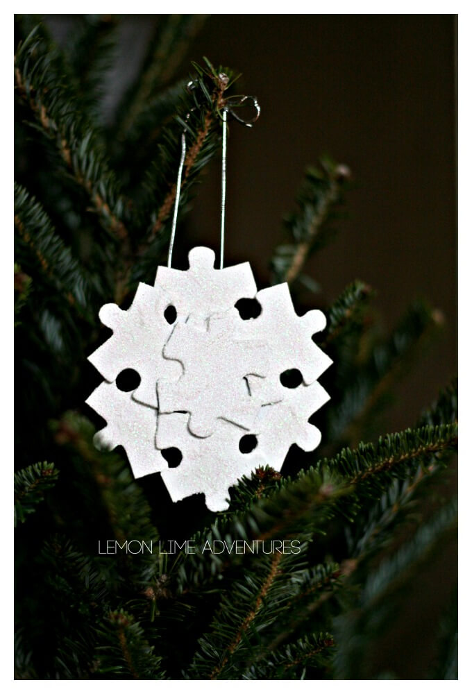 Recycled Snowflake Ornament from Missing Puzzle Pieces