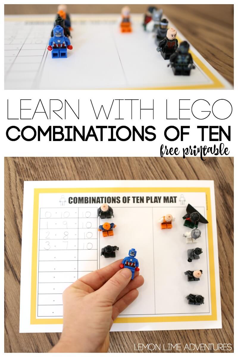 Learn with Lego Combinations of Ten Free Printable Play Mat