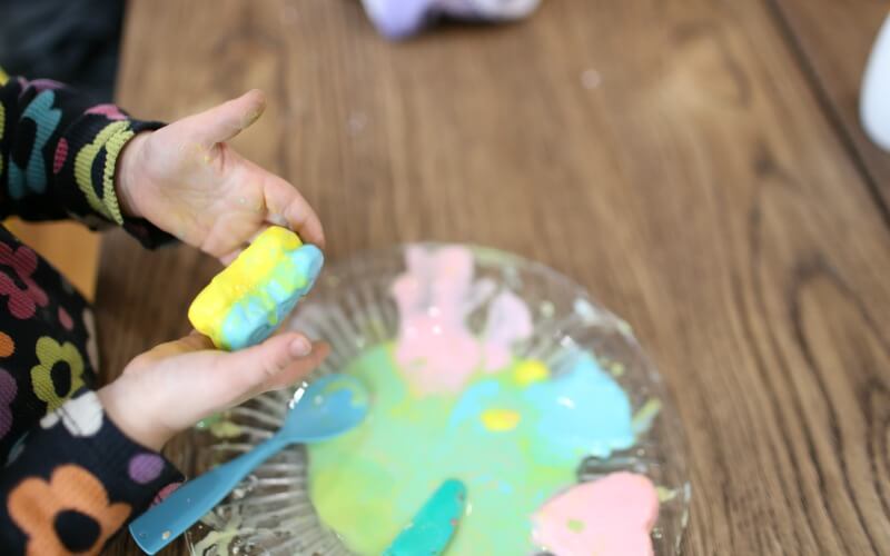 Melting Frozen Oobleck Hearts for Toddler Sensory Play