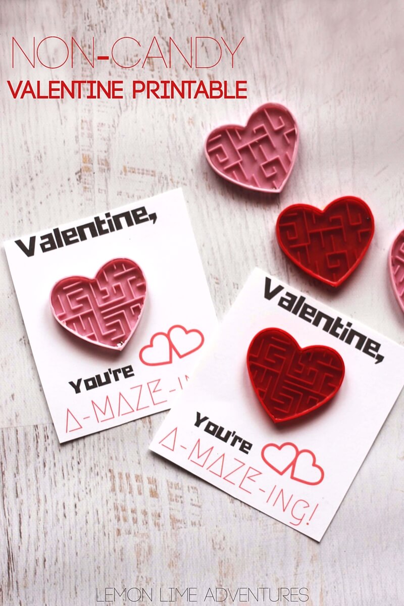 Non-Candy Sensory Friendly Valentine Printable: Valentine, You're A-MAZE-ing! Nix the junky candy and send these cute sensory valentines to school with your children. Bonus: kids can help assemble these easy printable Valentine's for their friends