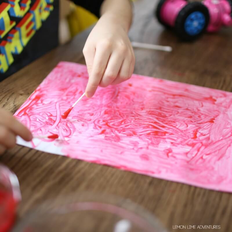 valentines day paiting with qtips for fine motor practice