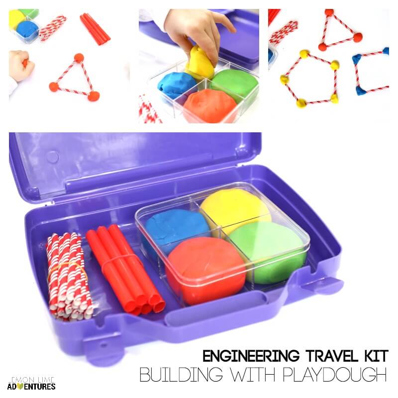 Engineering Travel Kit for Kids with Building Challenge with Playdough
