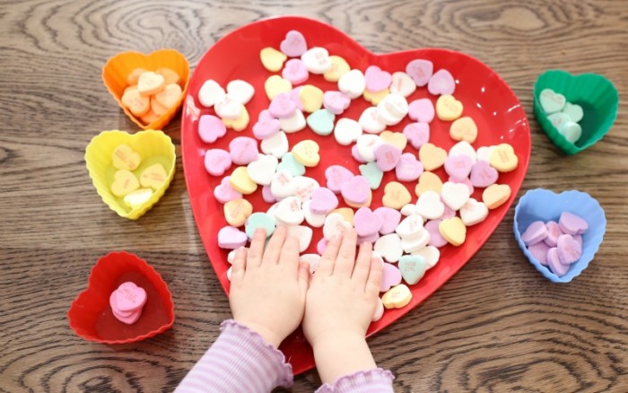 Toddler Sorting Activity with Conversation Hearts