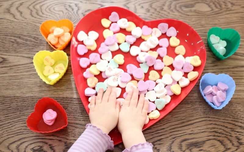 Toddler Sorting Activity with Conversation Hearts