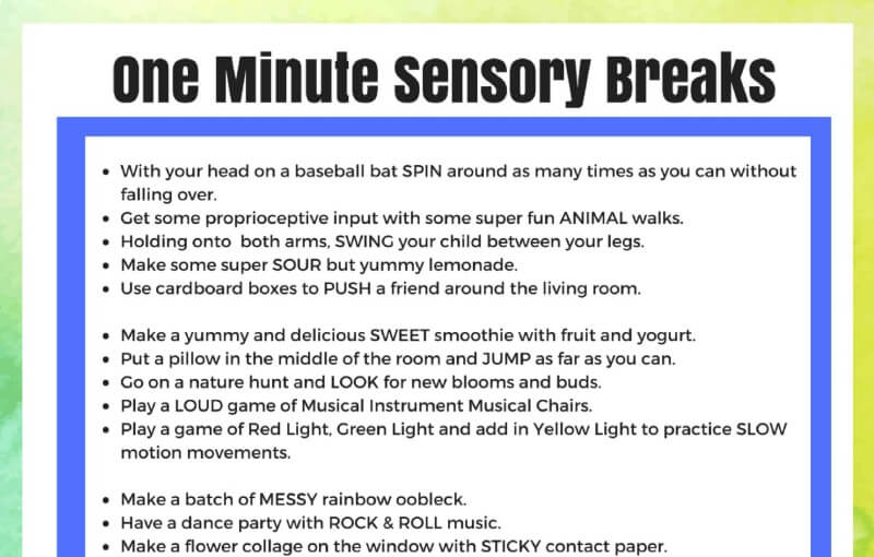 One Minute Sensory Breaks