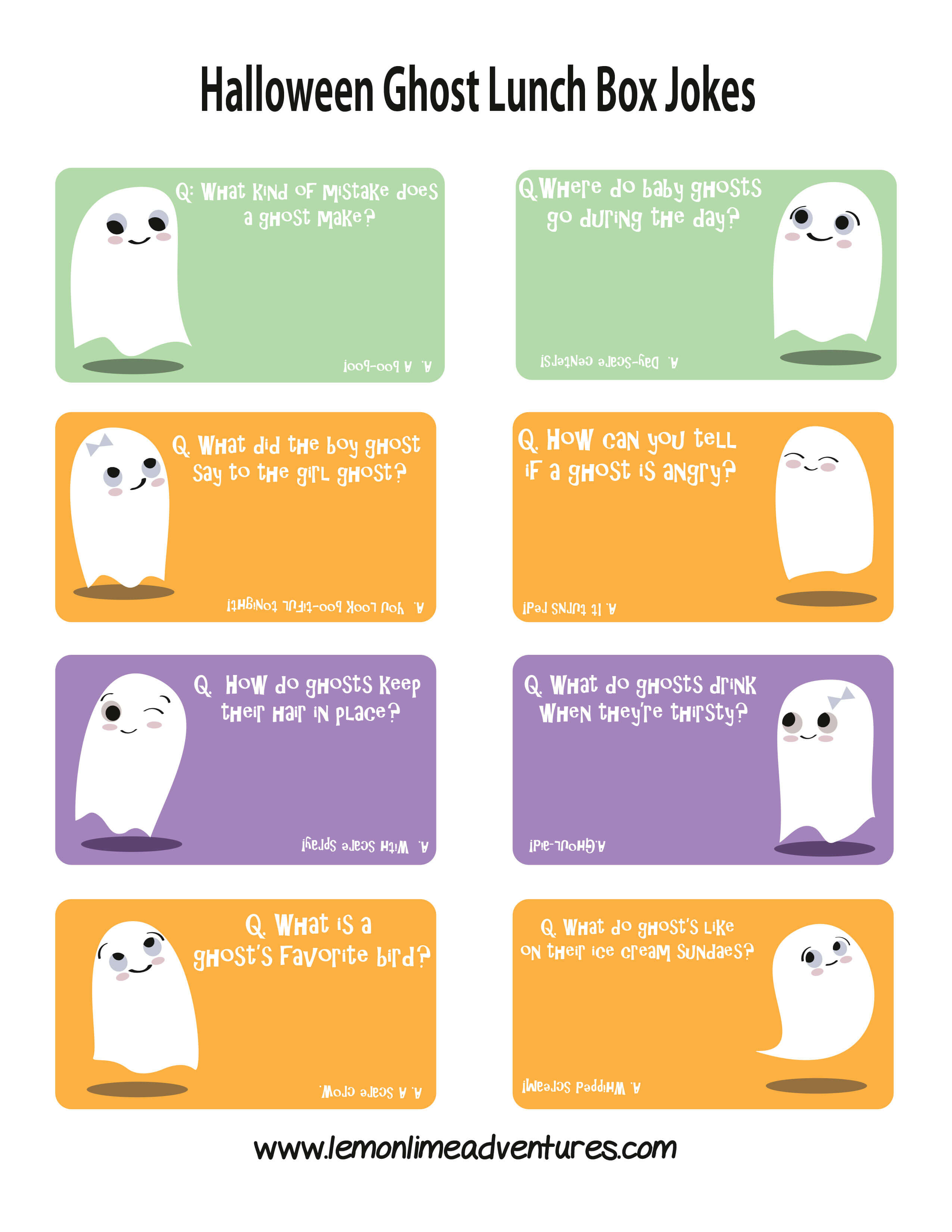 Halloween ghost joke lunch notes for kids!