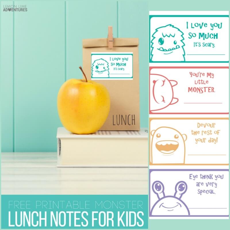 Monster Printable Lunch Notes for Kids