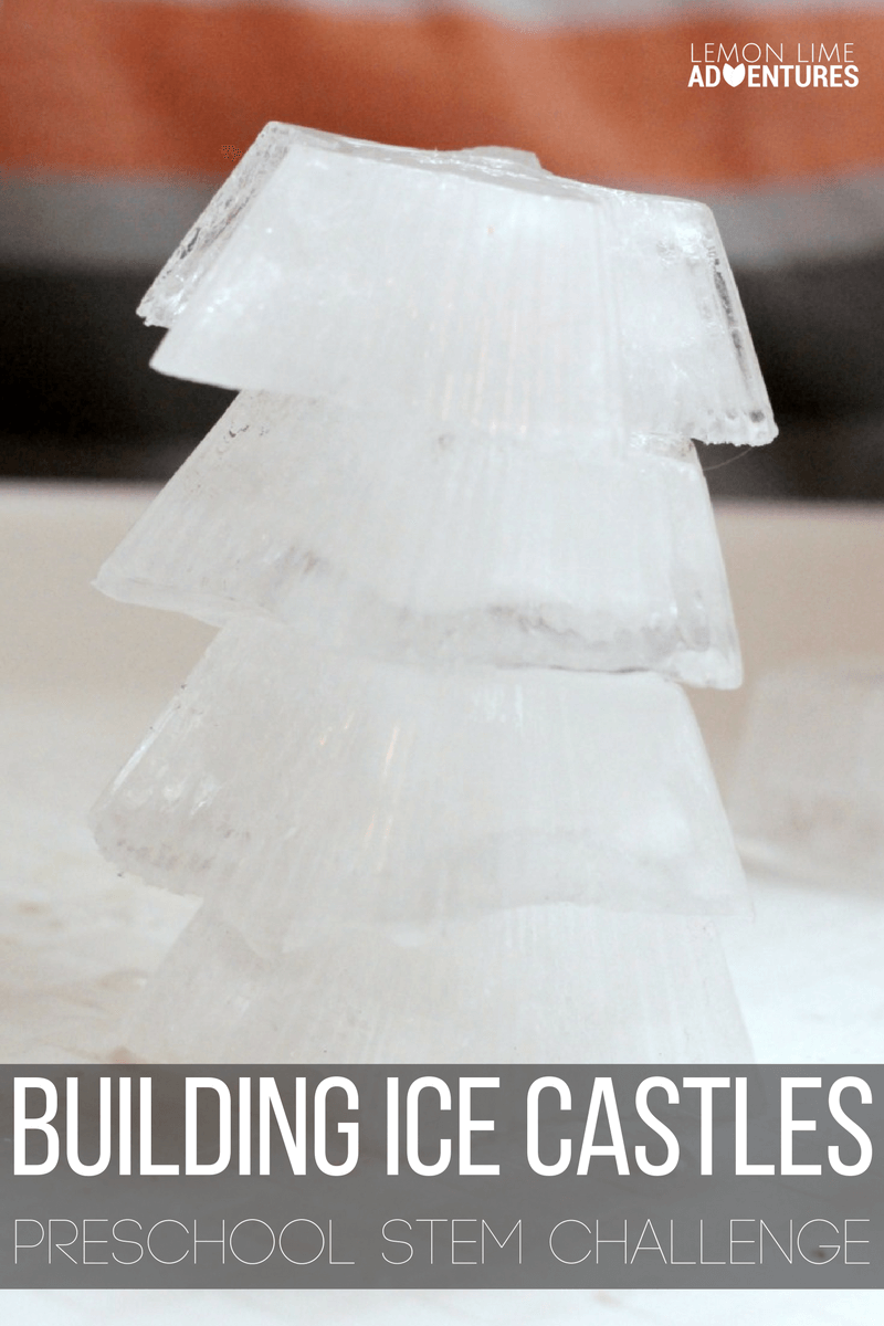 This fun preschool STEM challenge lets preschoolers and toddlers make their very own castles in the ice castle building challenge.
