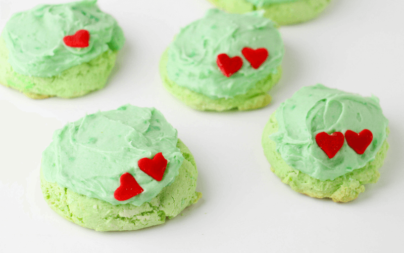 Totally delicious kid-made Grinch cake mix cookies!