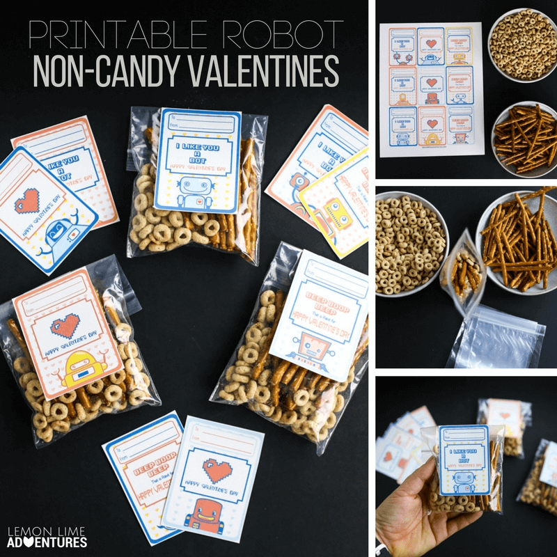 Retro Robot Non-Candy Valentines with Nuts and Bolts Treats!