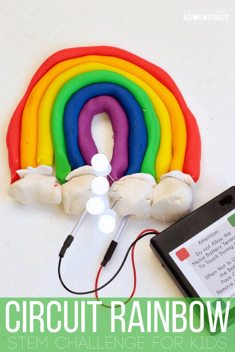 When spring is just around the corner, cheer up with this squishy circuit rainbow! Kids will love learning about circuits when rainbows are involved!