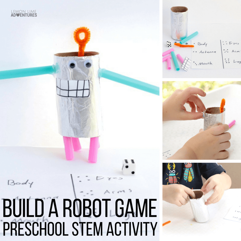 Know a preschooler who loves robots? They will love this super fun build a robot game STEM challenge perfect for preschool and kindergarten!