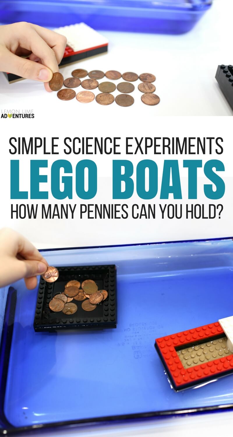 Lego Boats Science Experiment - How many pennies can your boat hold-